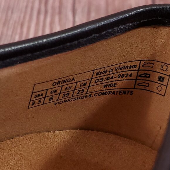 Vionic Orinda Ballet Flats Womens Size 8.5 Wide Square Toe Shoes Black Leather - Picture 15 of 15